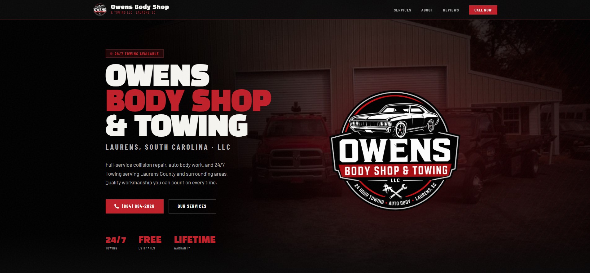 Owens Body Shop & Towing LocalFront page preview